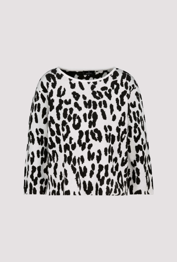 Monari Black Knitted Sweater with Leo-Jacquard