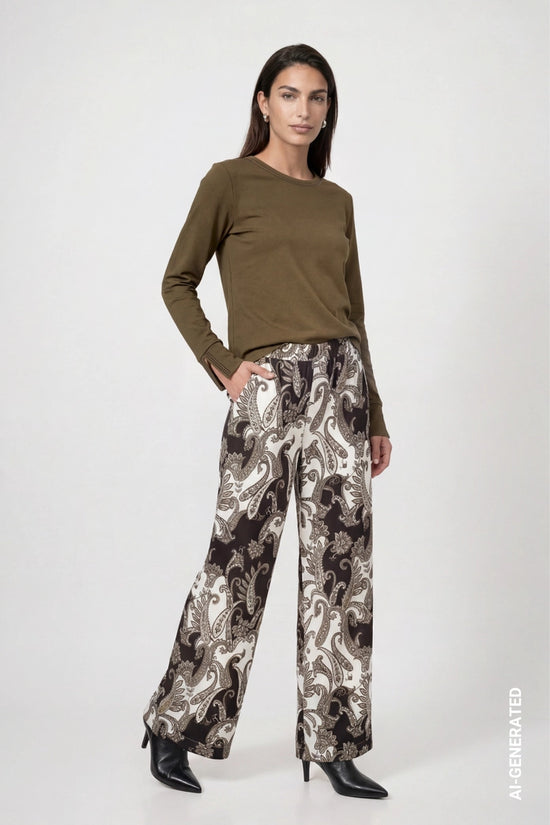 Monari Olive Long Sleeve T-Shirt with Rhinestone Details