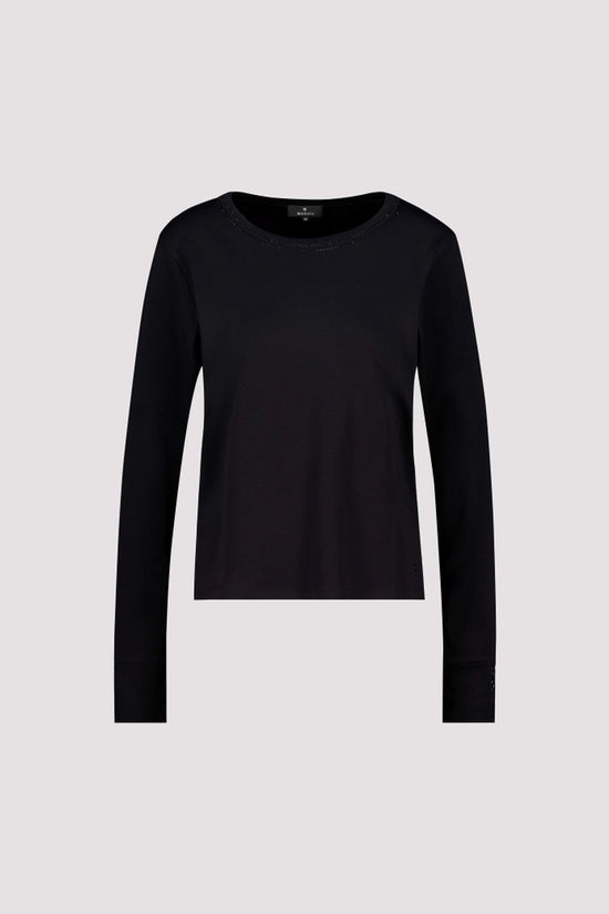 Monari Black Long Sleeve T-Shirt with Rhinestone Details