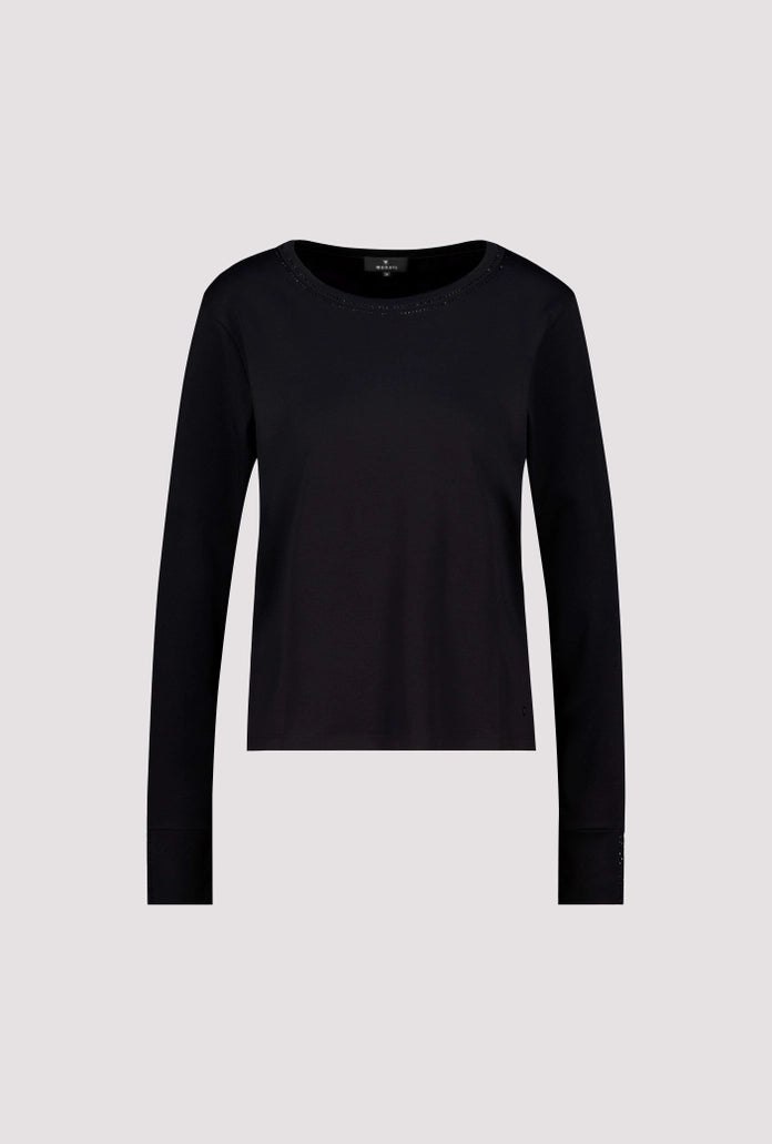 Monari Black Long Sleeve T-Shirt with Rhinestone Details