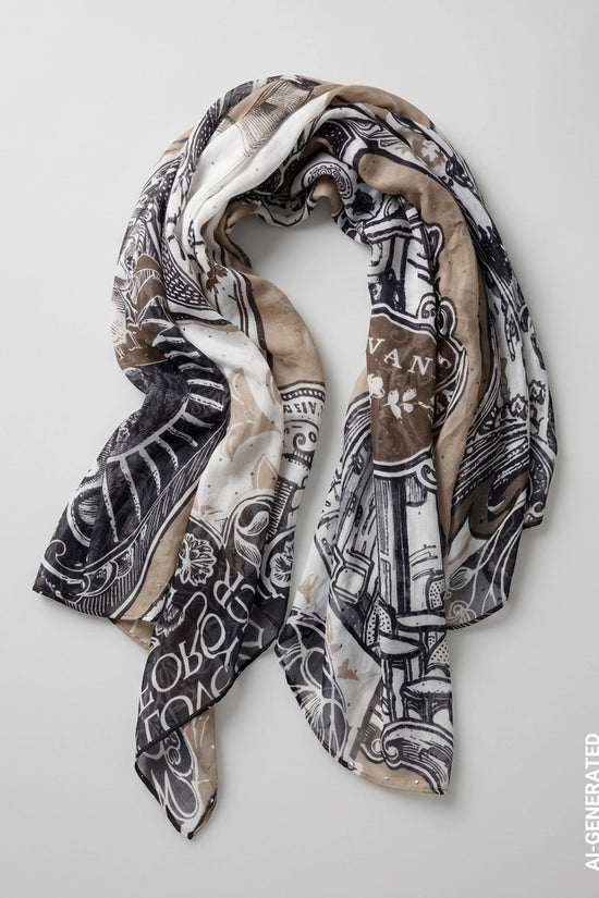 Monari Black Scarf with Emblem Pattern