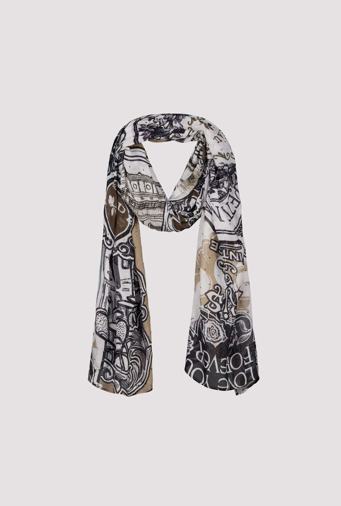 Monari Black Scarf with Emblem Pattern