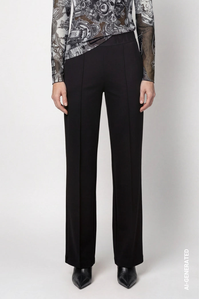 Monari Black Trousers with Elastic Lettering Waistband