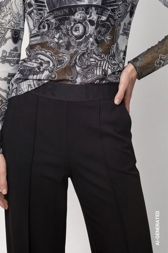 Monari Black Trousers with Elastic Lettering Waistband