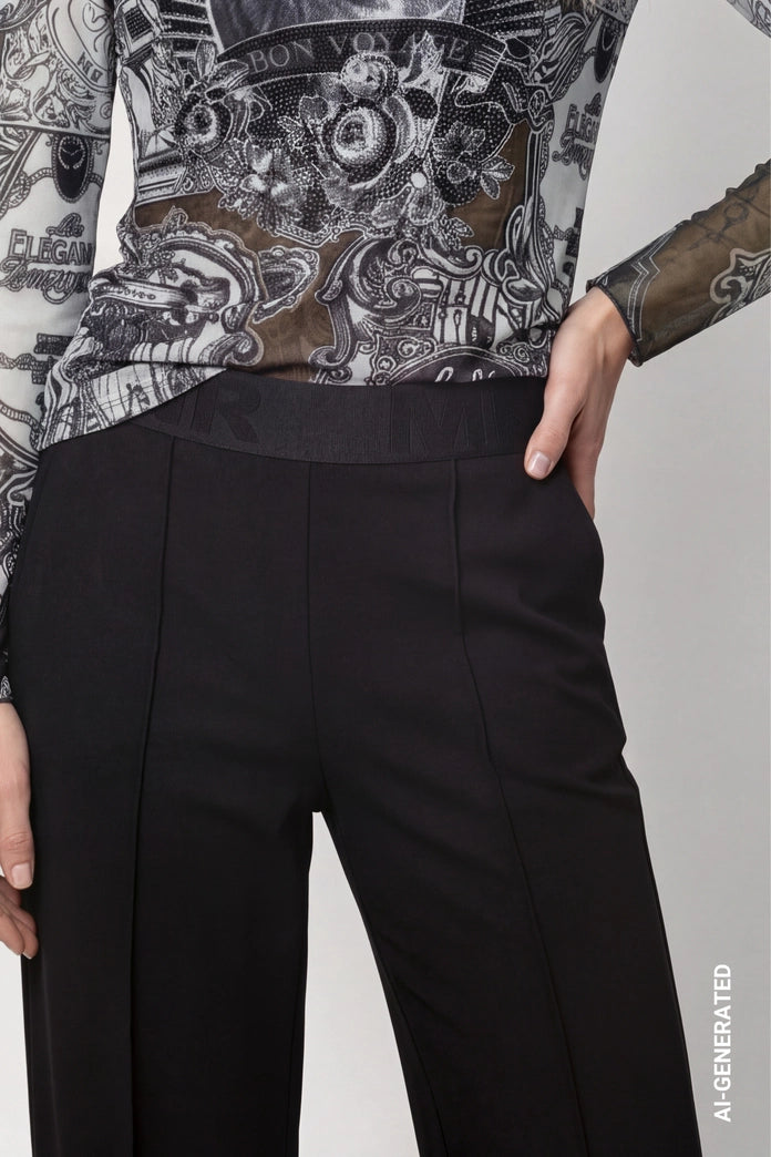 Monari Black Trousers with Elastic Lettering Waistband