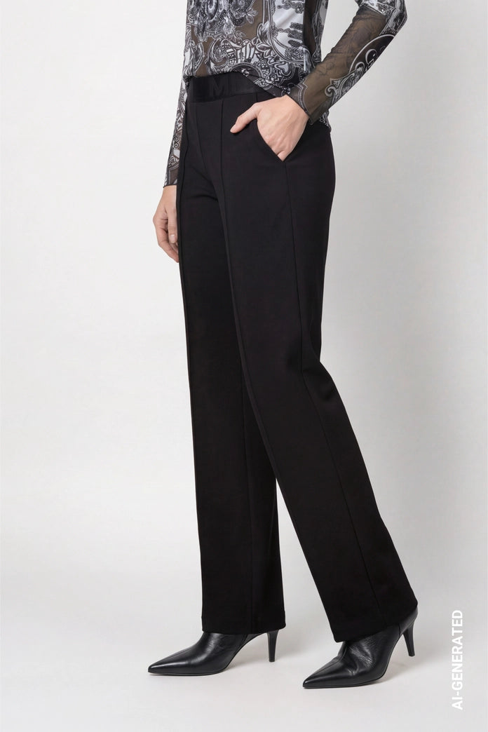 Monari Black Trousers with Elastic Lettering Waistband