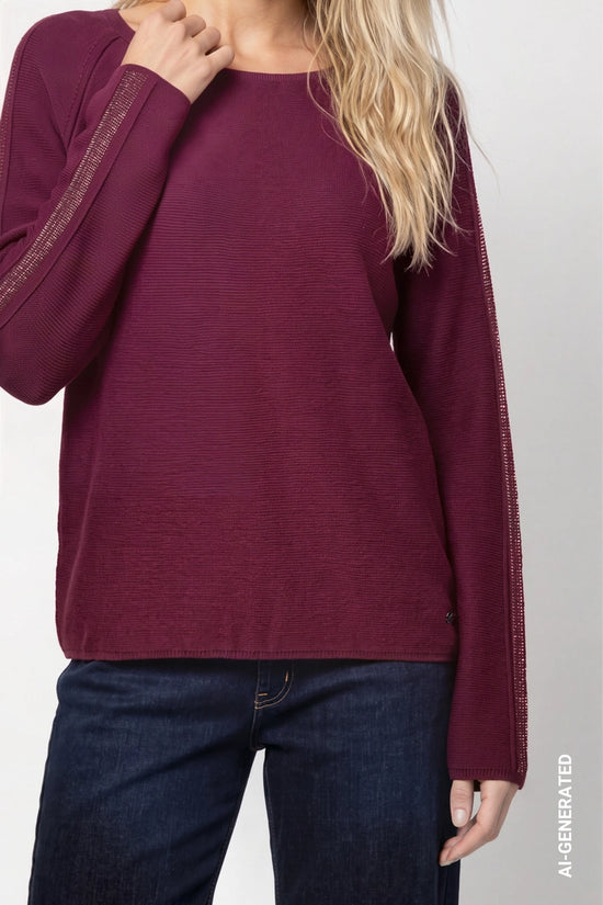 Monari Bordeaux Knitted Sweater with Decorative Accents on Sleeve