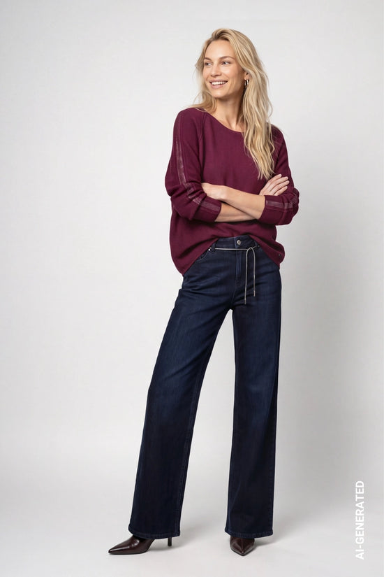 Monari Bordeaux Knitted Sweater with Decorative Accents on Sleeve