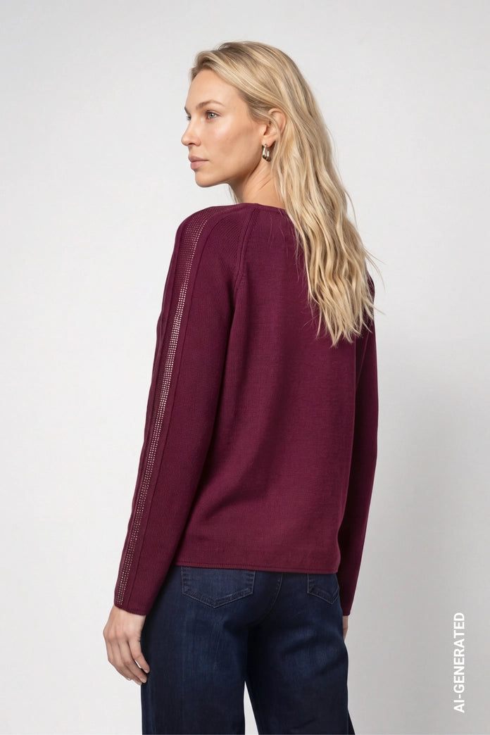 Monari Bordeaux Knitted Sweater with Decorative Accents on Sleeve