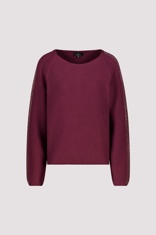 Monari Bordeaux Knitted Sweater with Decorative Accents on Sleeve