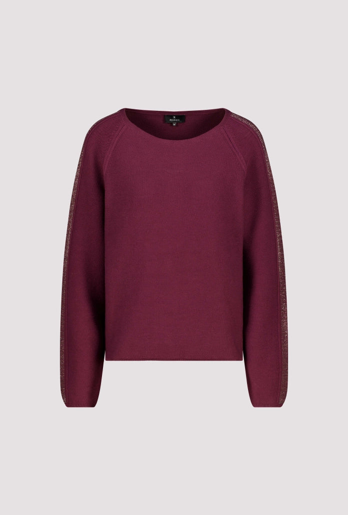 Monari Bordeaux Knitted Sweater with Decorative Accents on Sleeve