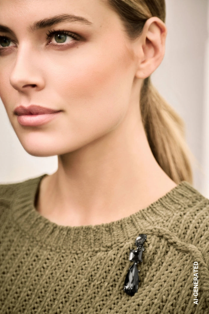Monari Forest Sleeveless Sweater with a Brooch