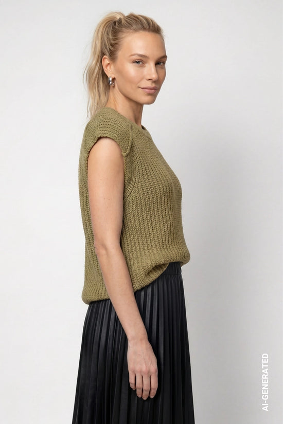 Monari Forest Sleeveless Sweater with a Brooch