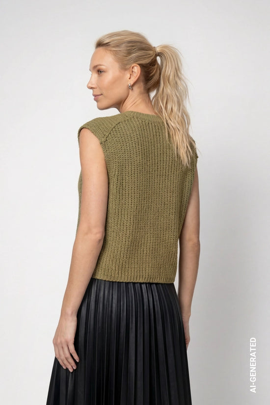 Monari Forest Sleeveless Sweater with a Brooch