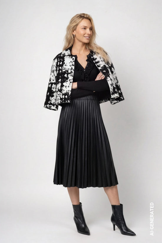 Monari Black and White Knitted Jacket with Jacquard Pattern