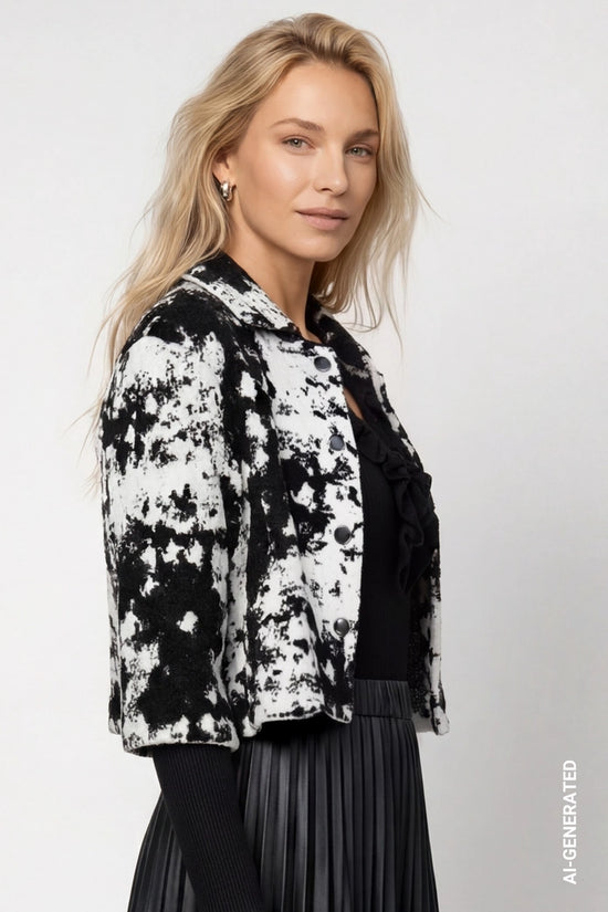 Monari Black and White Knitted Jacket with Jacquard Pattern