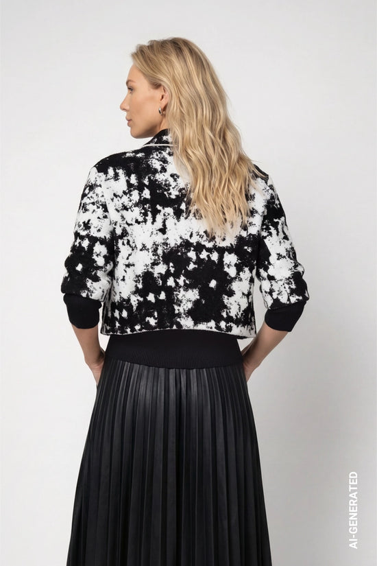 Monari Black and White Knitted Jacket with Jacquard Pattern