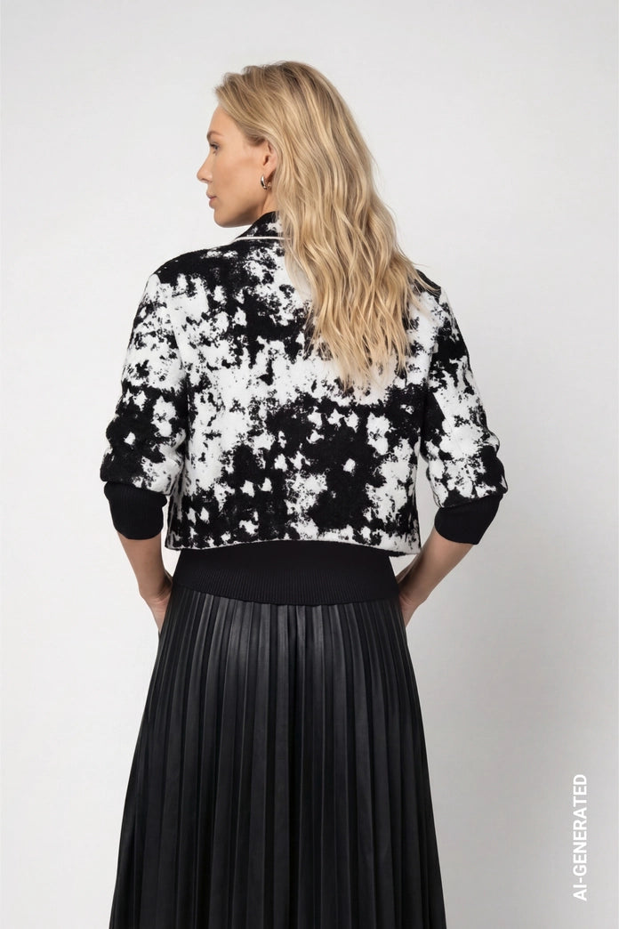 Monari Black and White Knitted Jacket with Jacquard Pattern