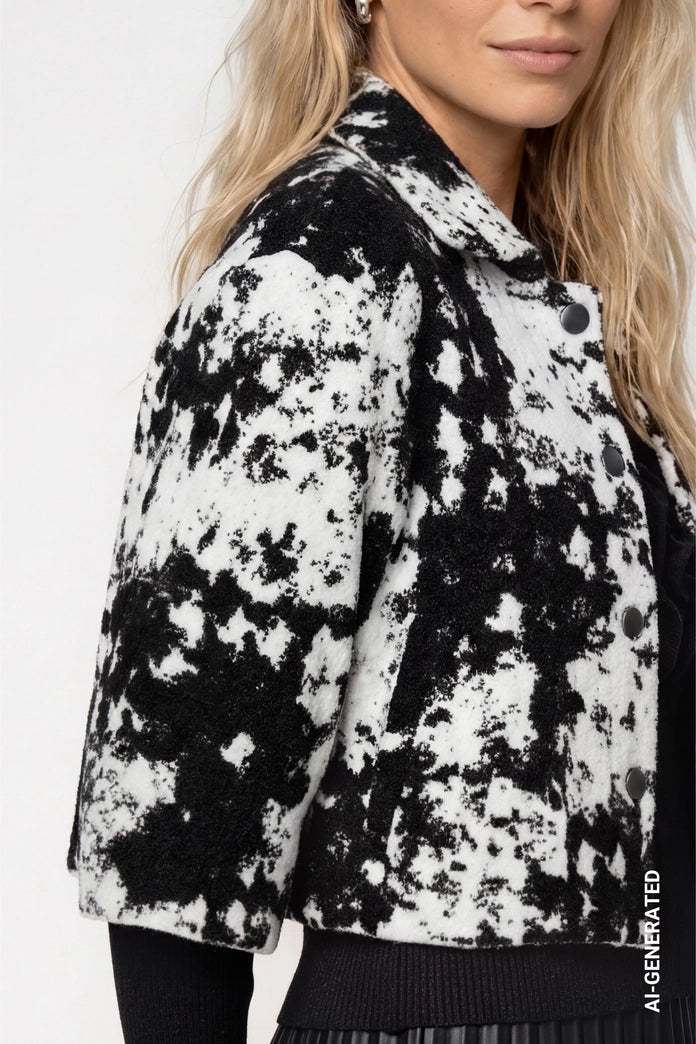 Monari Black and White Knitted Jacket with Jacquard Pattern
