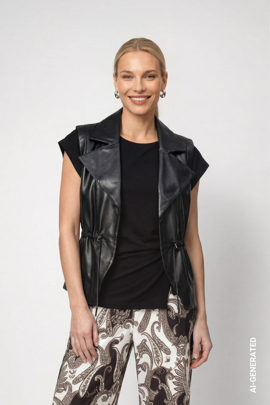 Monari Black Faux Leather Gilet