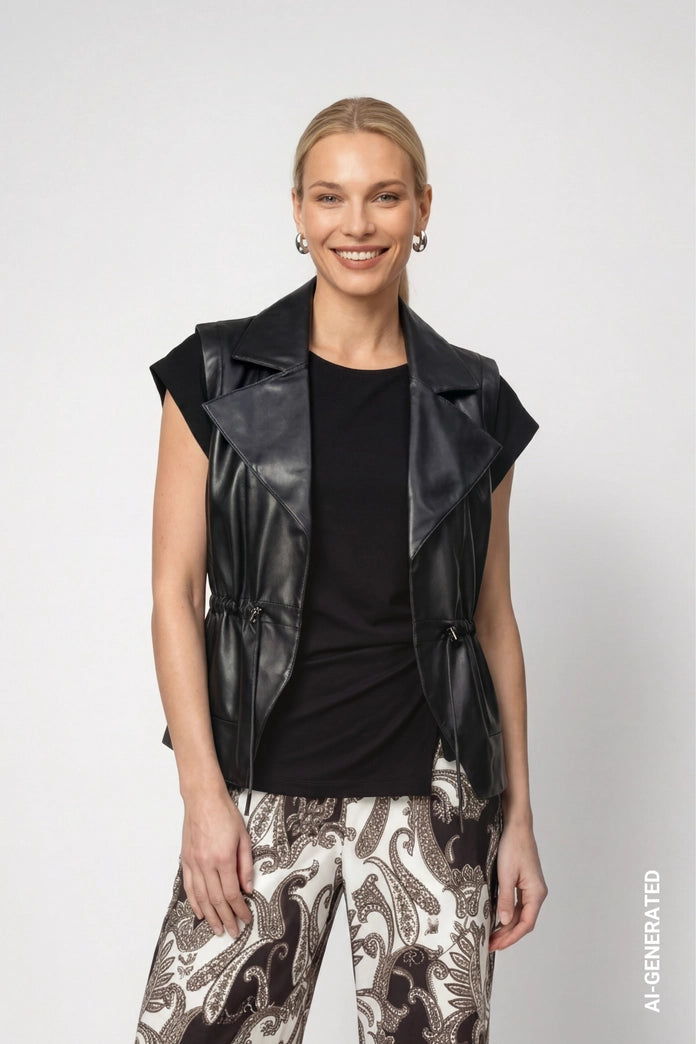 Monari Black Faux Leather Gilet