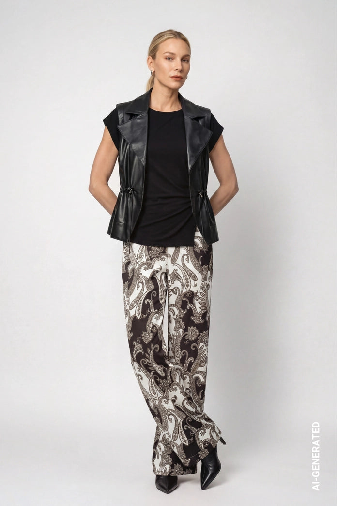 Monari Black Faux Leather Gilet