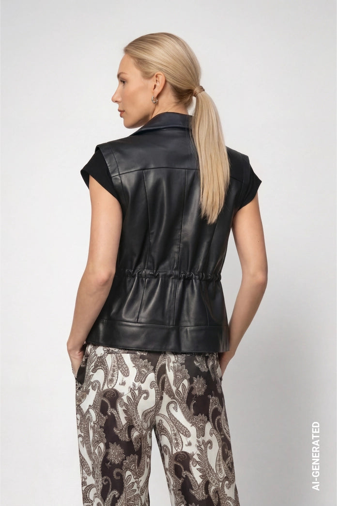 Monari Black Faux Leather Gilet