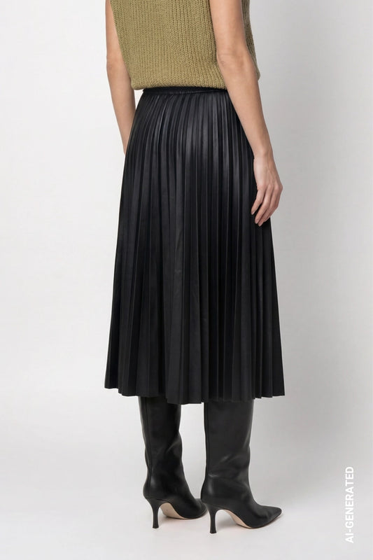 Monari Black Pleated Faux Leather Skirt 