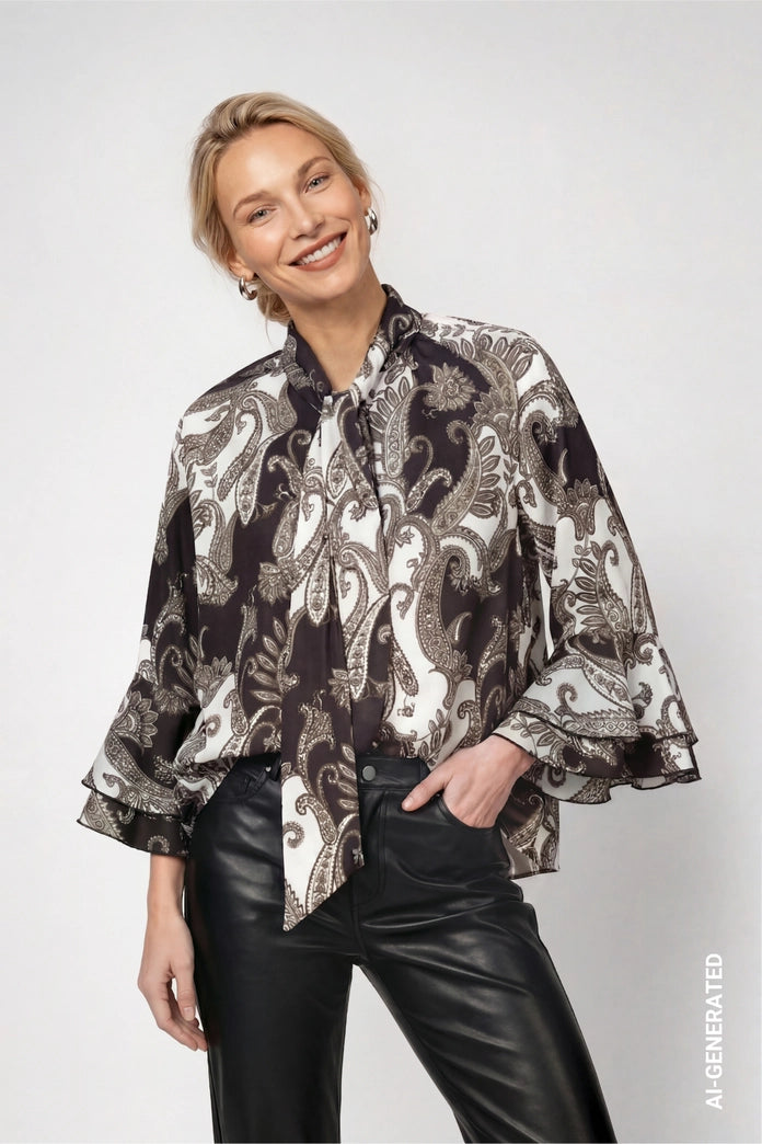 Monari Black Blouse with Paisley Pattern