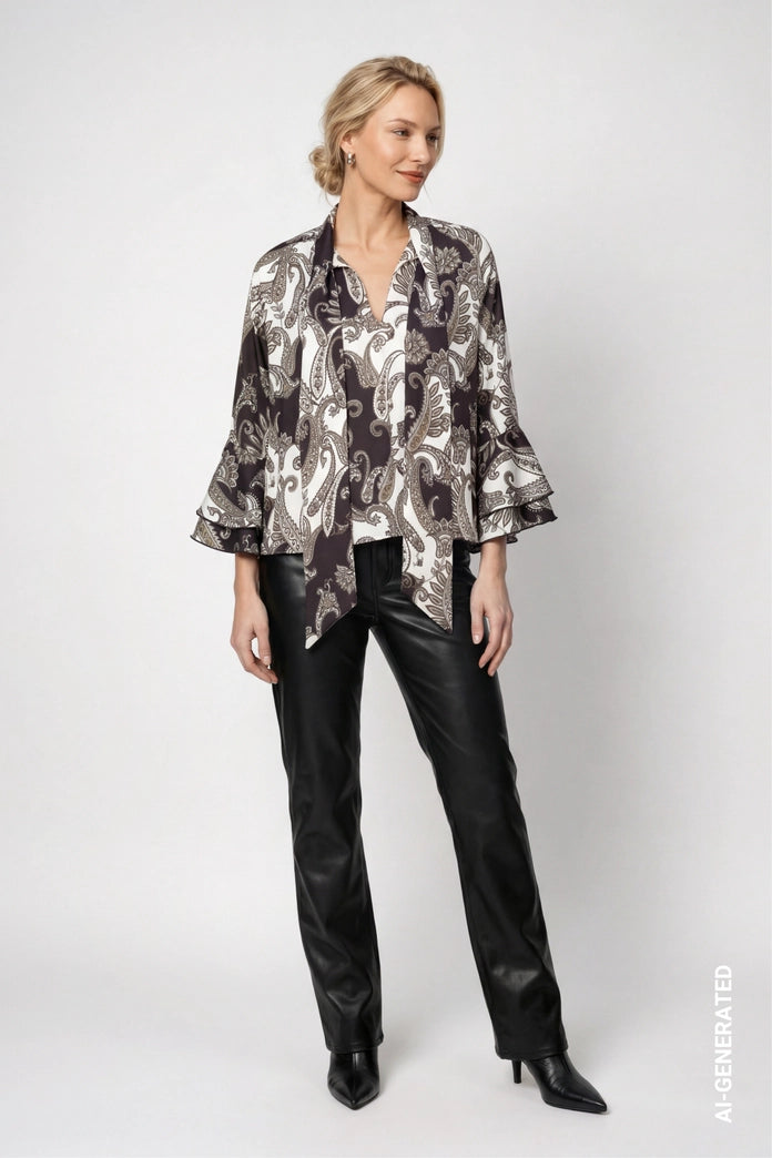 Monari Black Blouse with Paisley Pattern