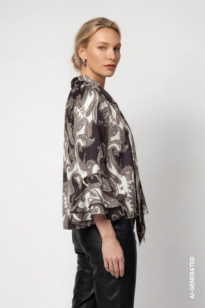 Monari Black Blouse with Paisley Pattern