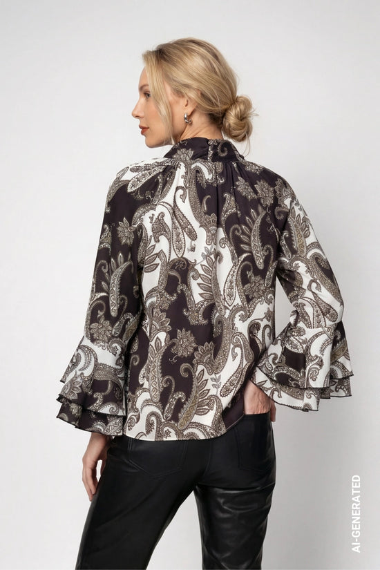 Monari Black Blouse with Paisley Pattern
