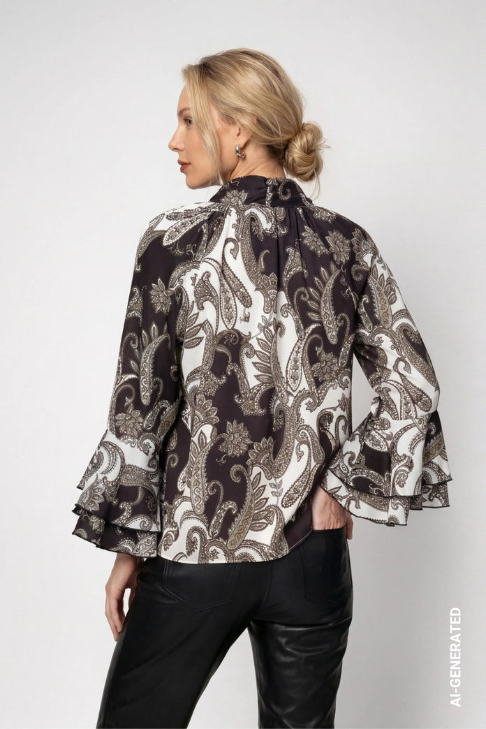 Monari Black Blouse with Paisley Pattern