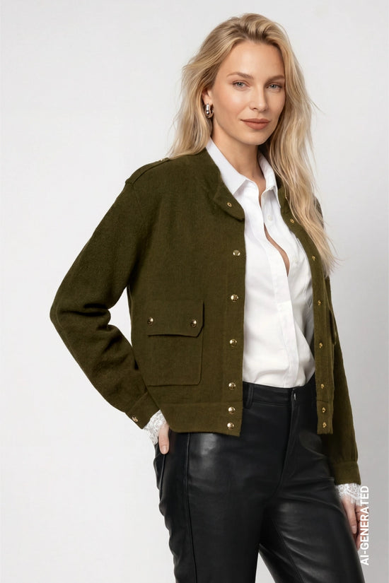 Monari Olive Cardigan with Decorative Buttons