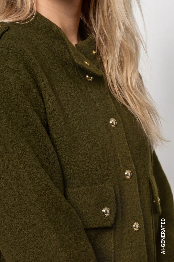 Monari Olive Cardigan with Decorative Buttons