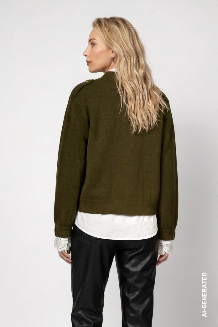 Monari Olive Cardigan with Decorative Buttons