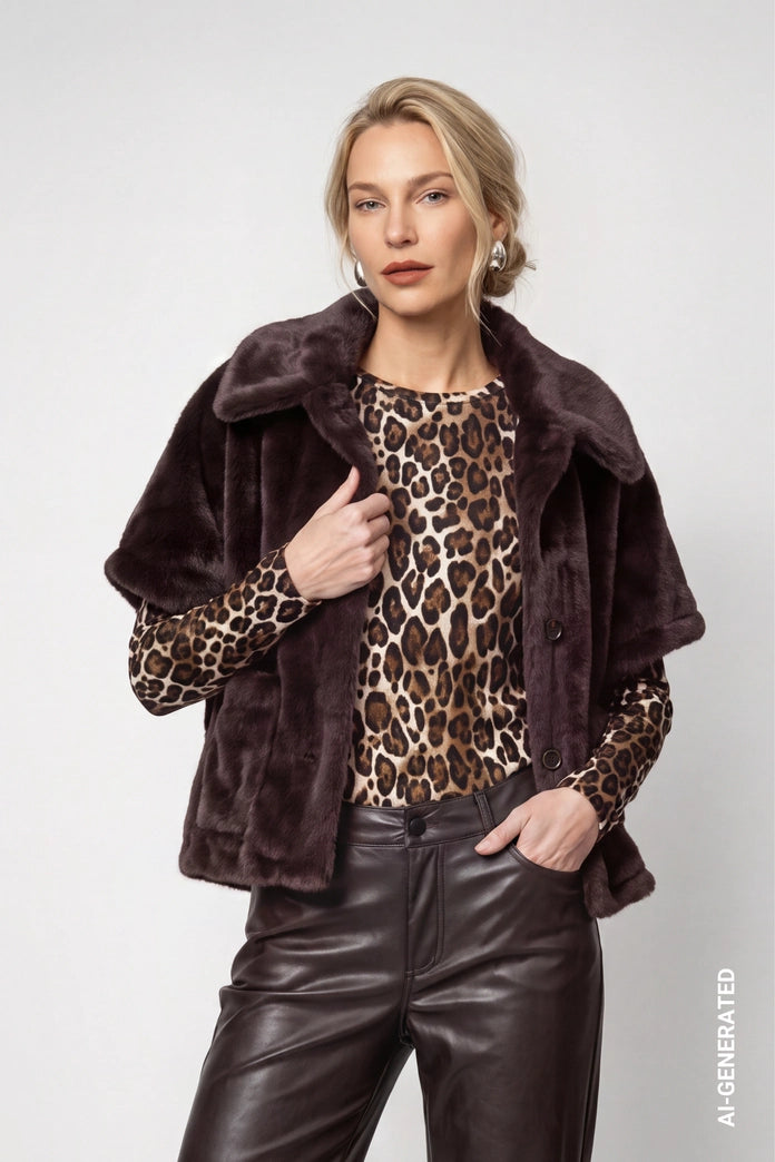 Monari Coffee Reversible Faux Fur Jacket