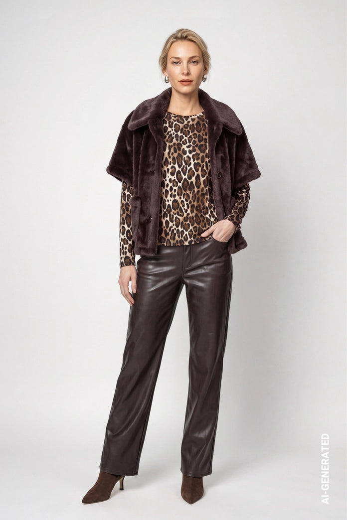 Monari Coffee Reversible Faux Fur Jacket
