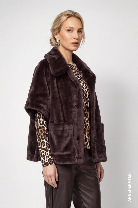 Monari Coffee Reversible Faux Fur Jacket