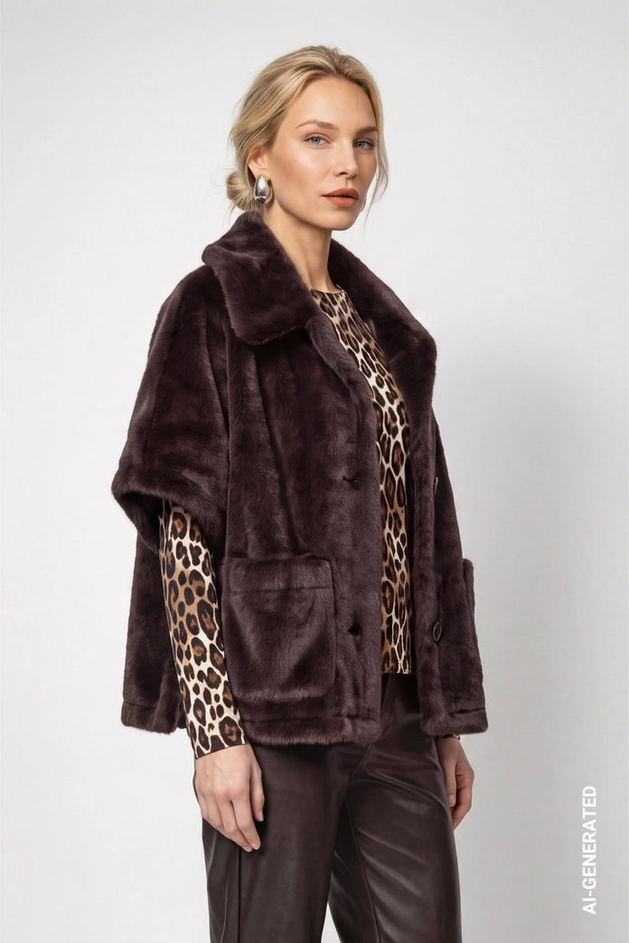 Monari Coffee Reversible Faux Fur Jacket