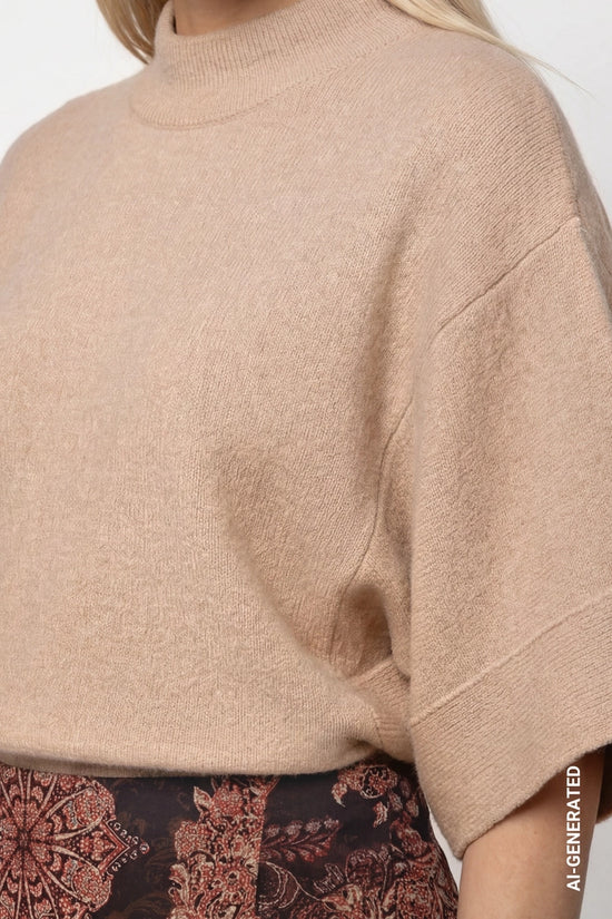 Monari Cappuccino Knitted Sweater with Short Batwing Sleeves