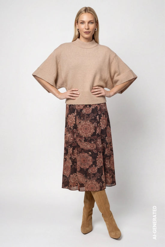 Monari Cappuccino Knitted Sweater with Short Batwing Sleeves