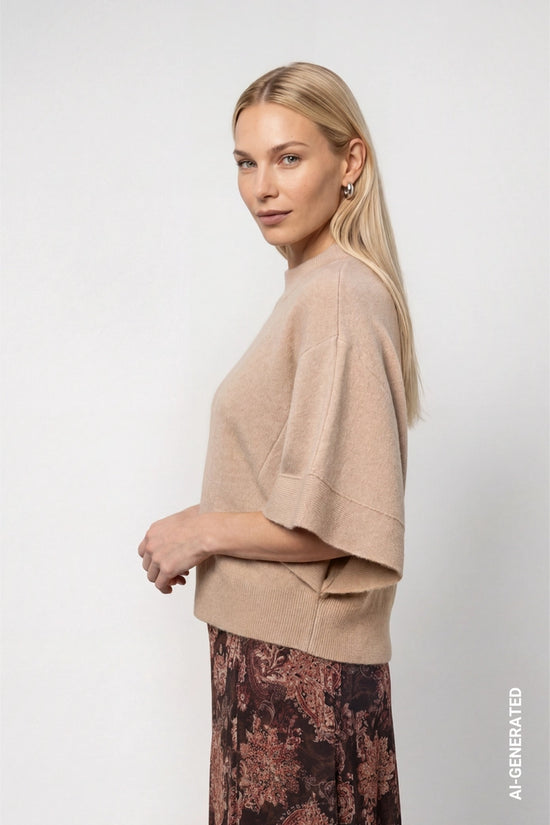 Monari Cappuccino Knitted Sweater with Short Batwing Sleeves