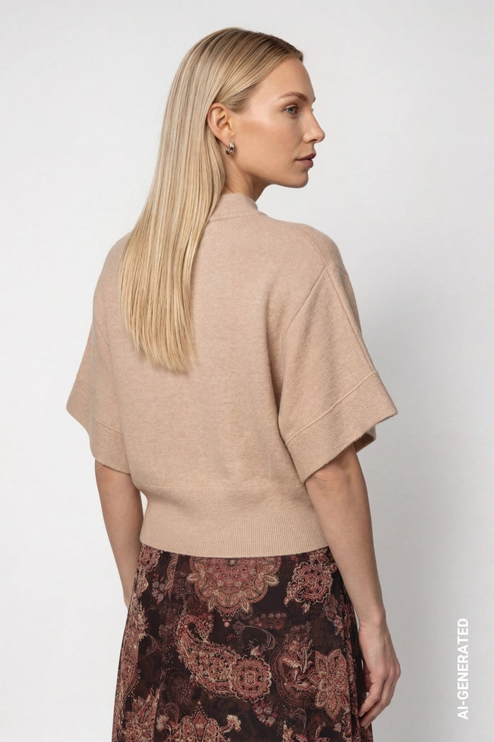 Monari Cappuccino Knitted Sweater with Short Batwing Sleeves