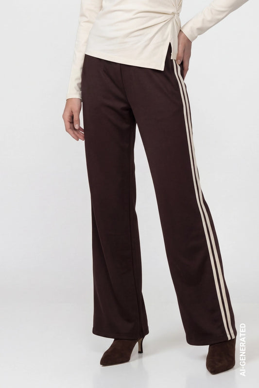 Monari Coffee Palazzo Trousers with Side Stripes