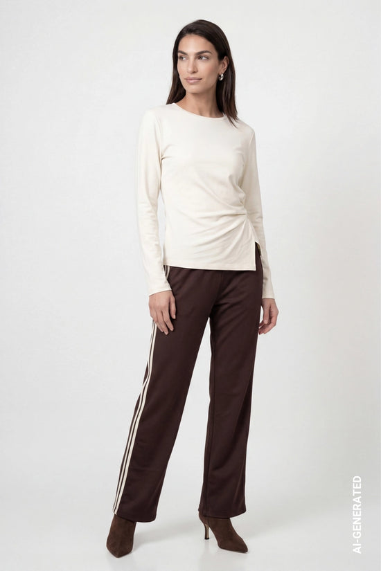Monari Coffee Palazzo Trousers with Side Stripes