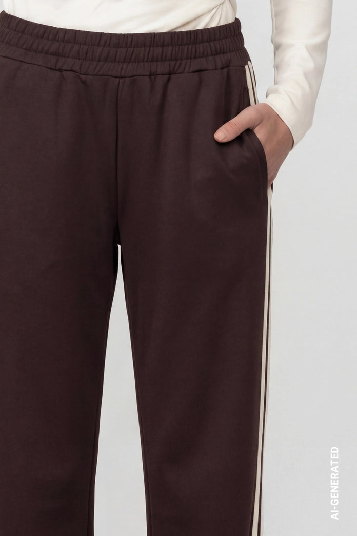 Monari Coffee Palazzo Trousers with Side Stripes