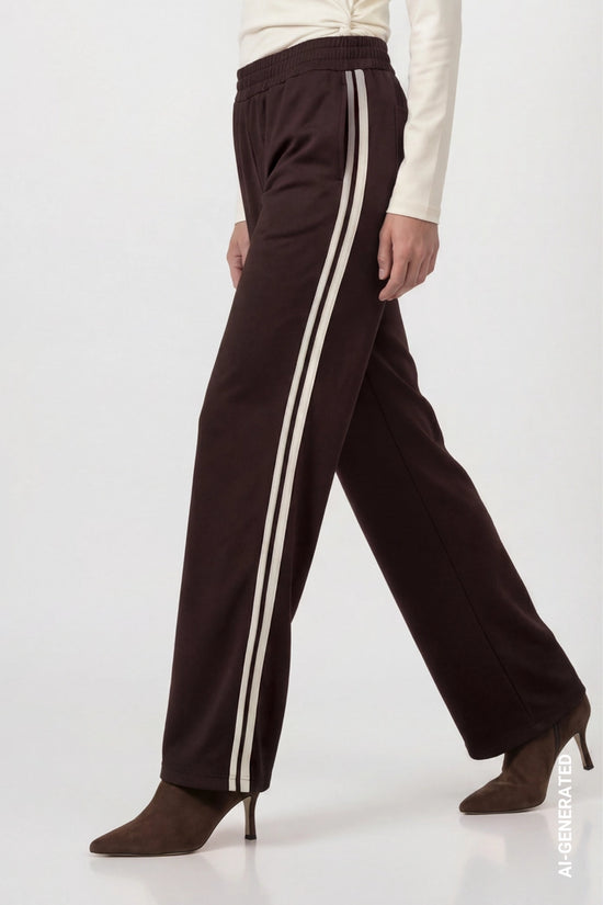 Monari Coffee Palazzo Trousers with Side Stripes
