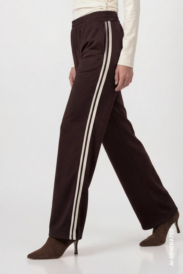 Monari Coffee Palazzo Trousers with Side Stripes