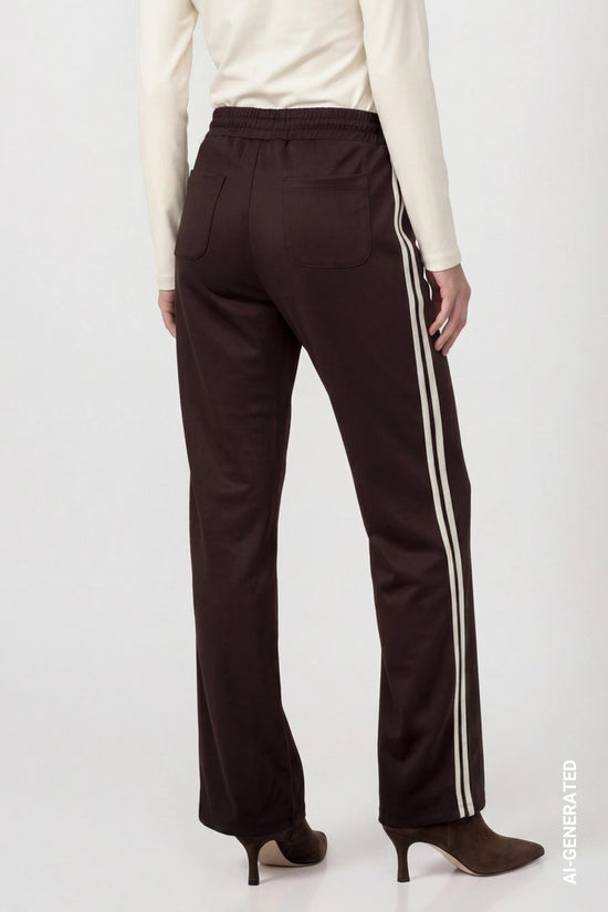 Monari Coffee Palazzo Trousers with Side Stripes